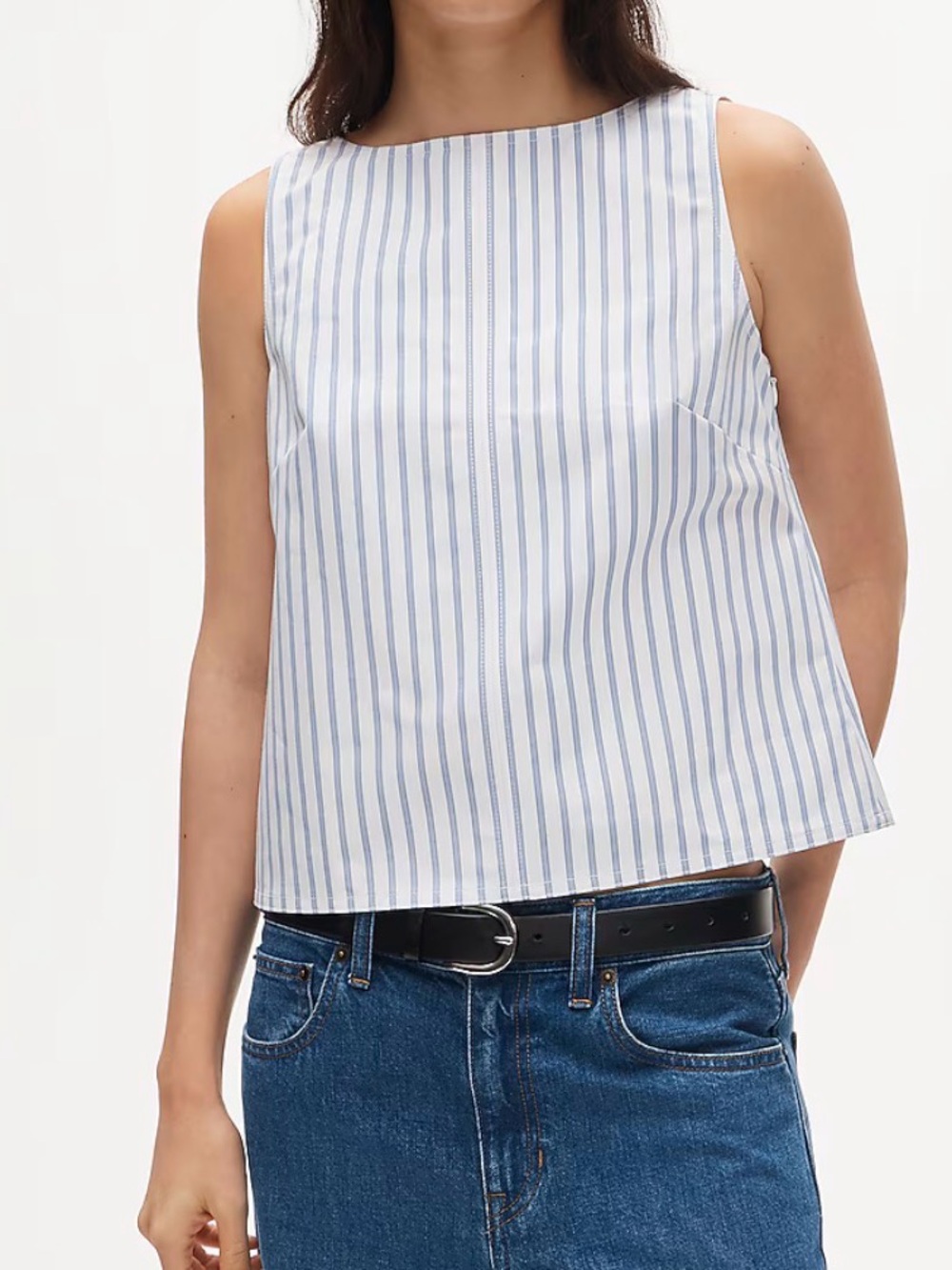 J. Crew Blue and White Striped Shell top in striped double cotton poplin NWT